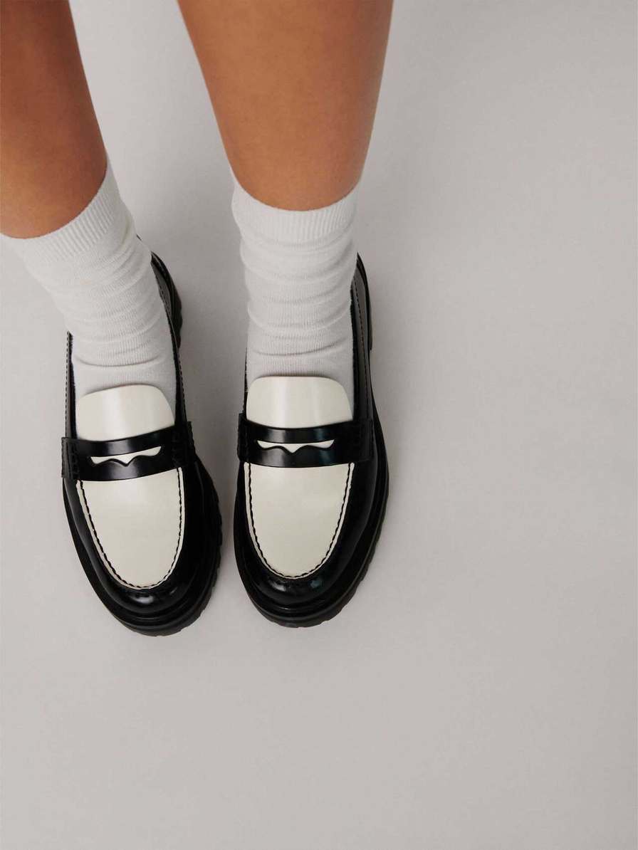 Women's Reformation Agathea Chunky Loafers Black / White | USA-732186