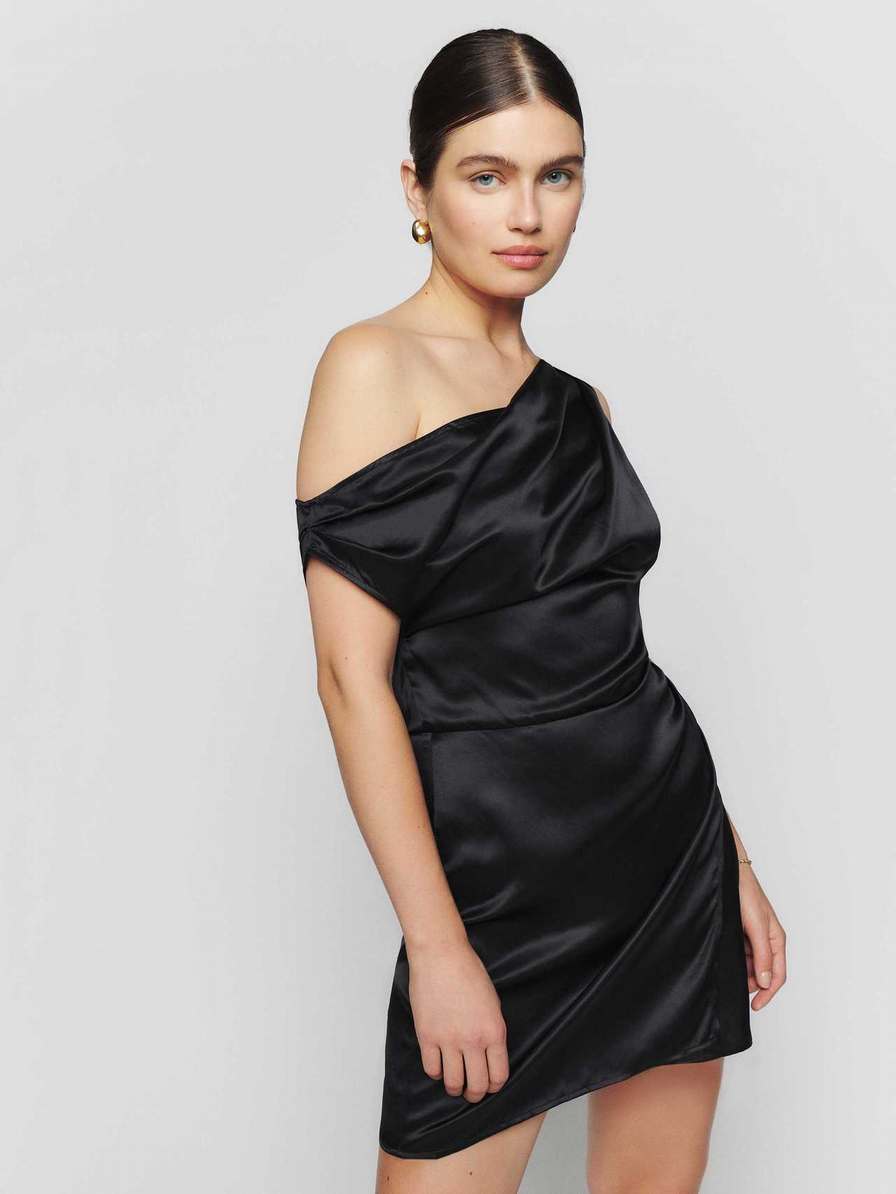 Women's Reformation Alanis Silk Dress Black | USA-158673