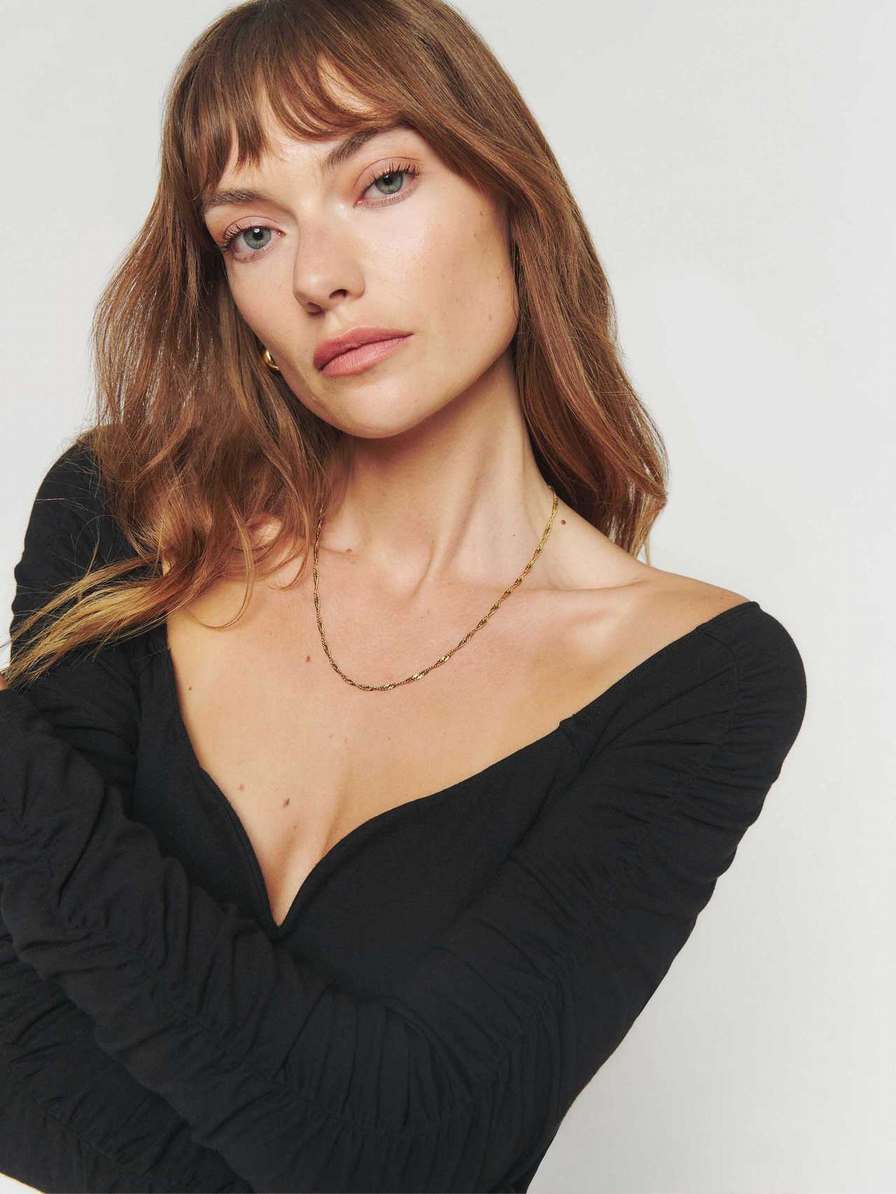 Women's Reformation Aloura Knit Tops Black | USA-120738