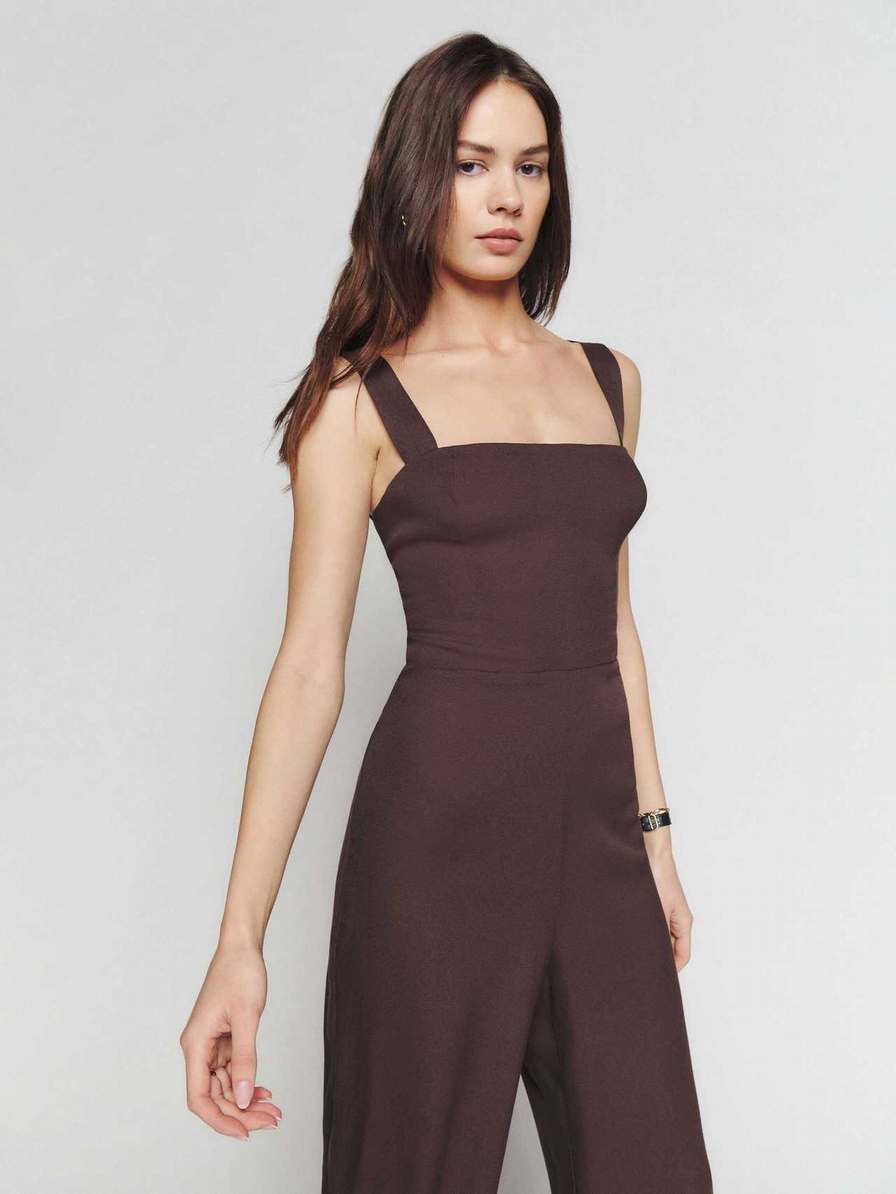 Women's Reformation Alva Jumpsuit Coffee | USA-287453