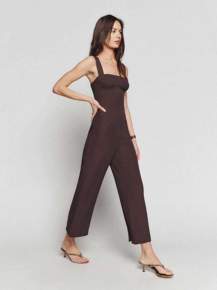 Women's Reformation Alva Jumpsuit Coffee | USA-287453