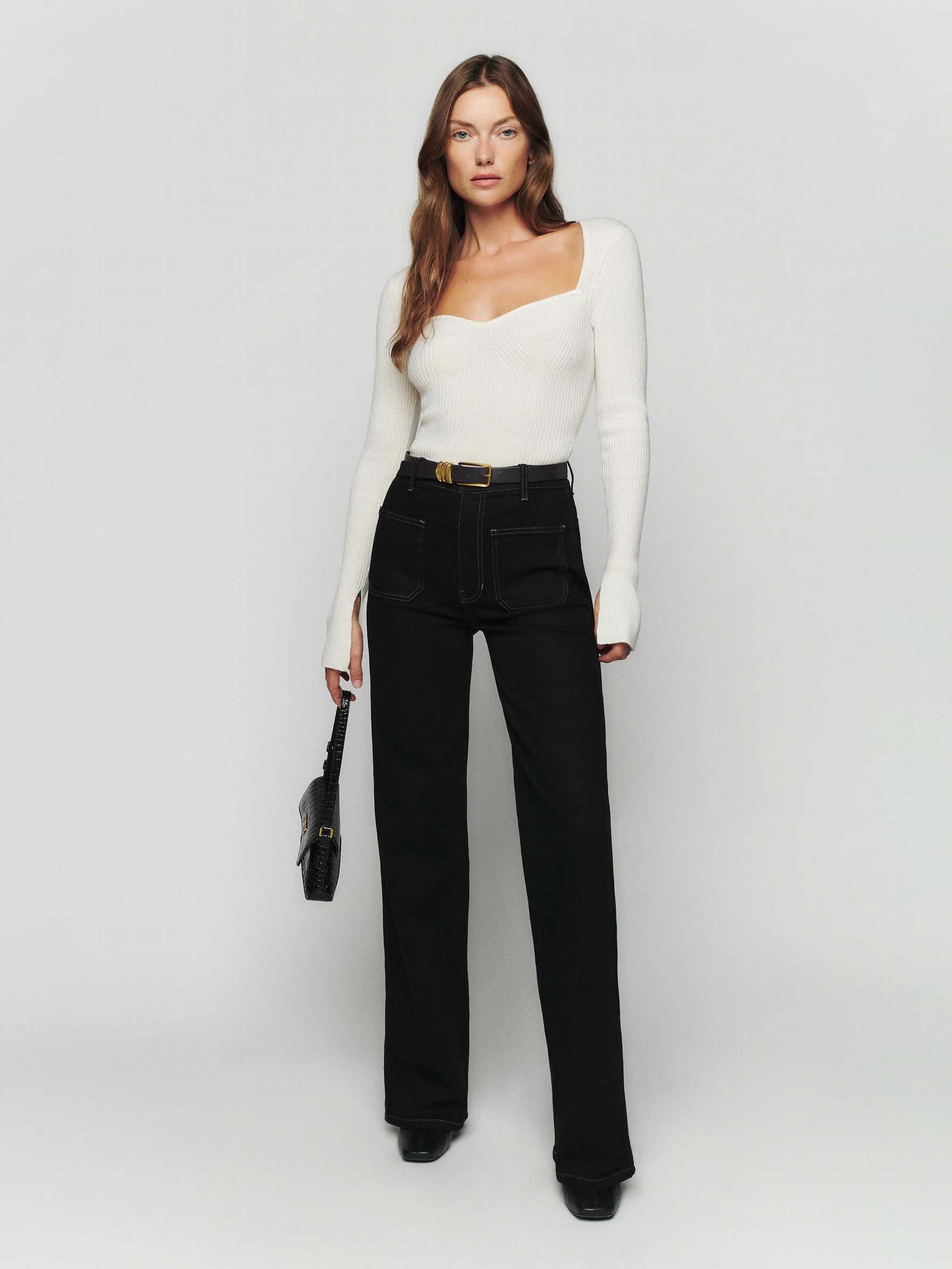 Women's Reformation Alyssa High Rise Wide Leg Long Jeans Black | USA-027856