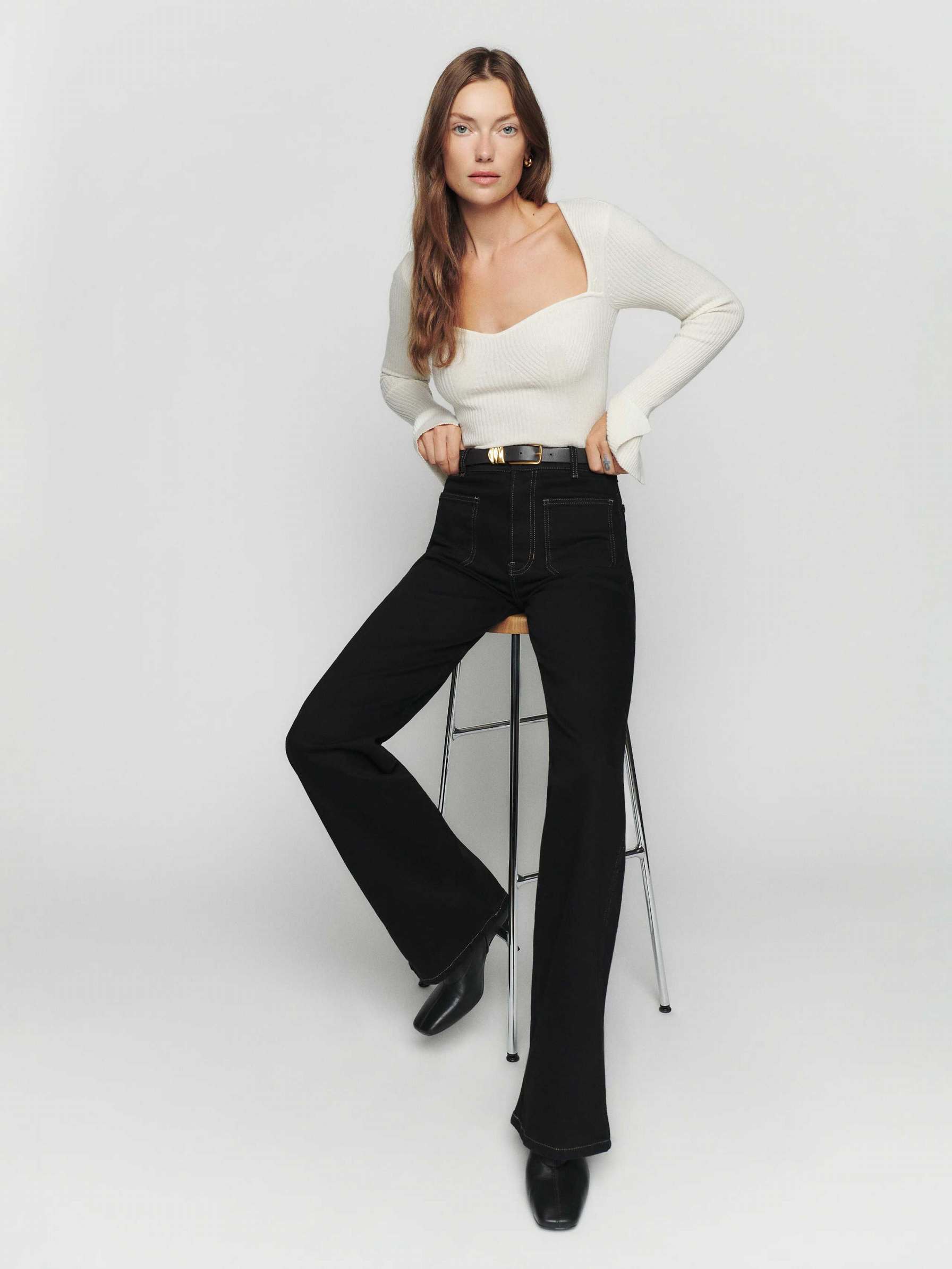 Women's Reformation Alyssa High Rise Wide Leg Long Jeans Black | USA-027856