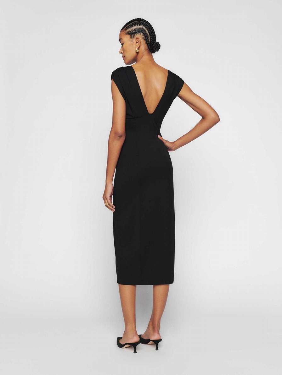 Women's Reformation Angelena Knit Dress Black | USA-821573