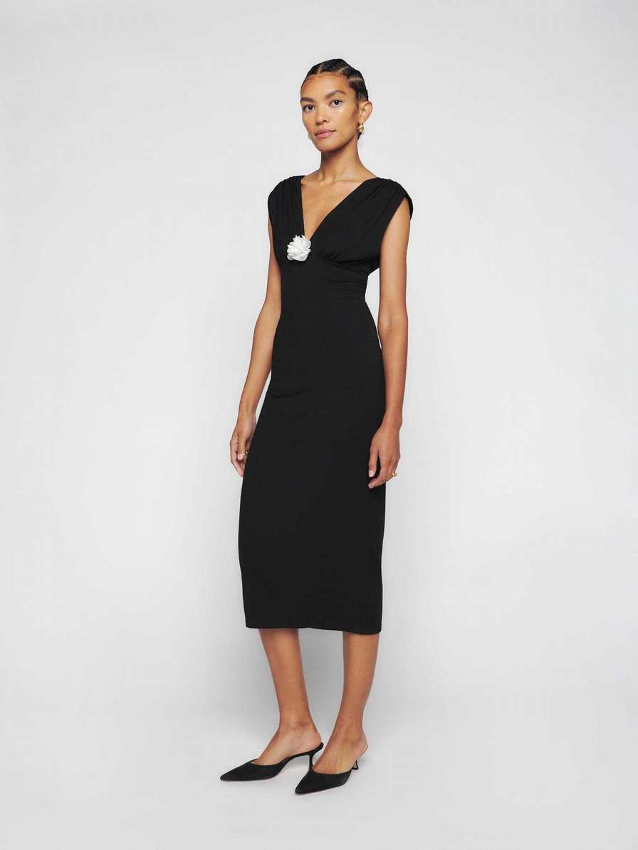 Women's Reformation Angelena Knit Dress Black | USA-821573