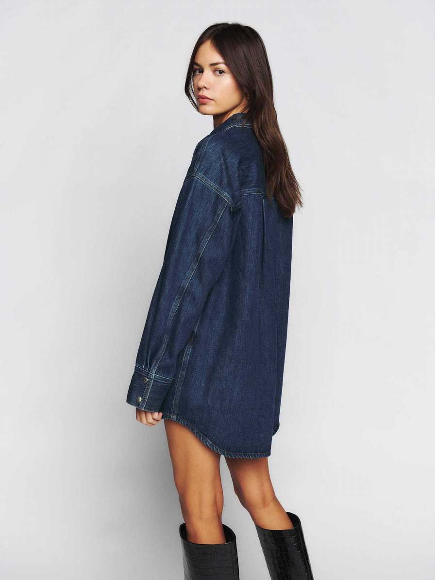 Women's Reformation Angelo Oversized Dress Navy | USA-2837465