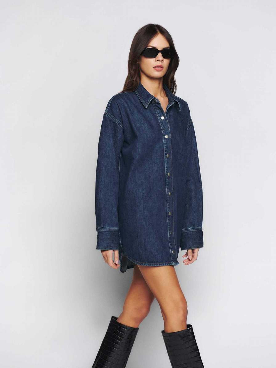 Women's Reformation Angelo Oversized Dress Navy | USA-2837465