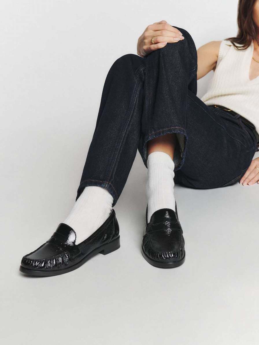 Women's Reformation Ani Ruched Loafers Black | USA-730258