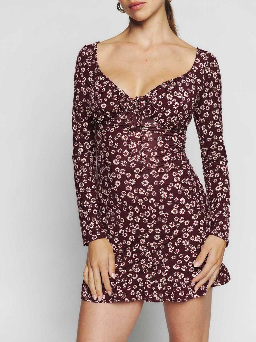 Women's Reformation Anjeline Knit Dress Burgundy | USA-765013