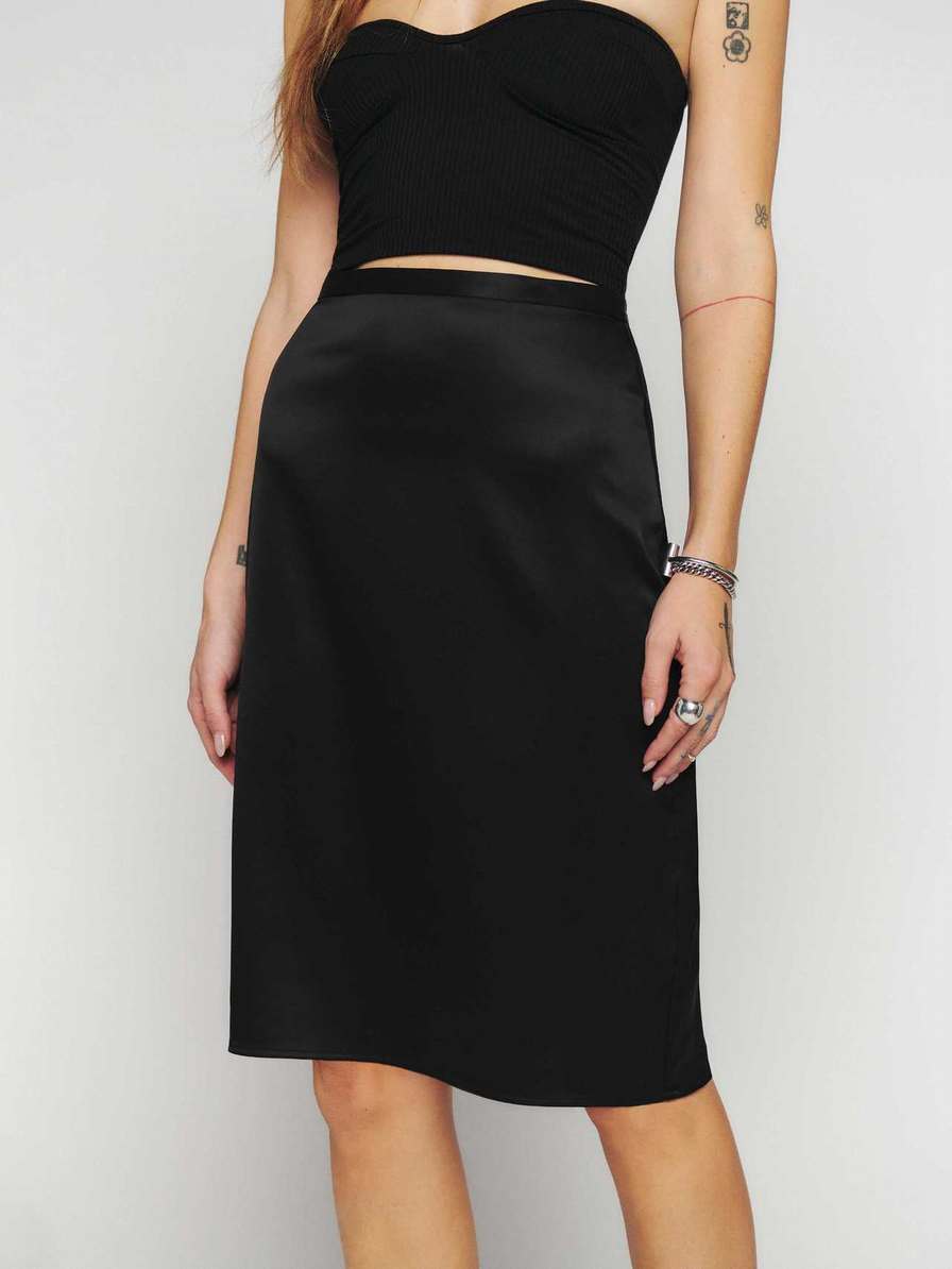 Women's Reformation Annie Satin Skirts Black | USA-753402