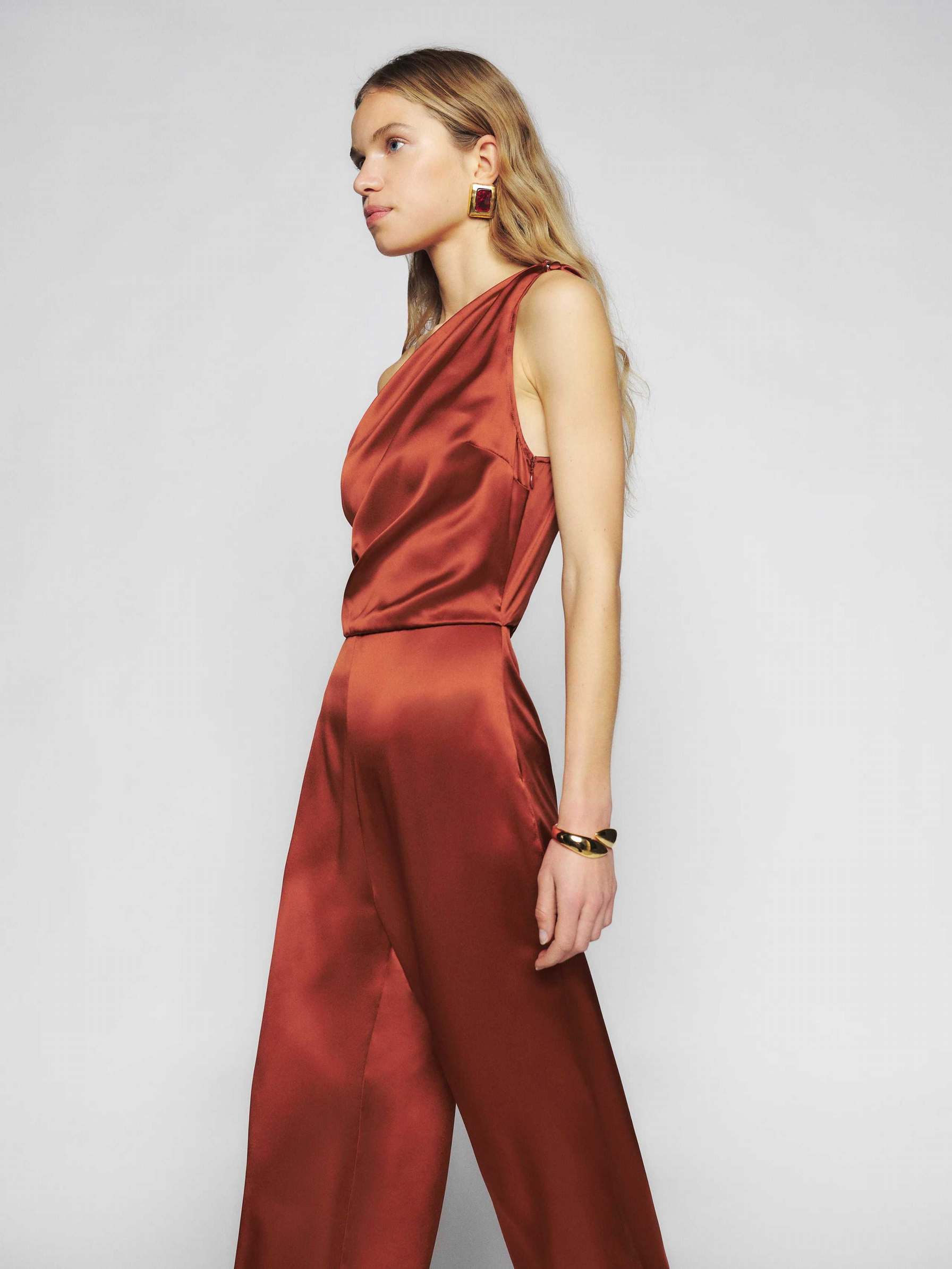 Women's Reformation Annika Silk Jumpsuit Red | USA-1826405