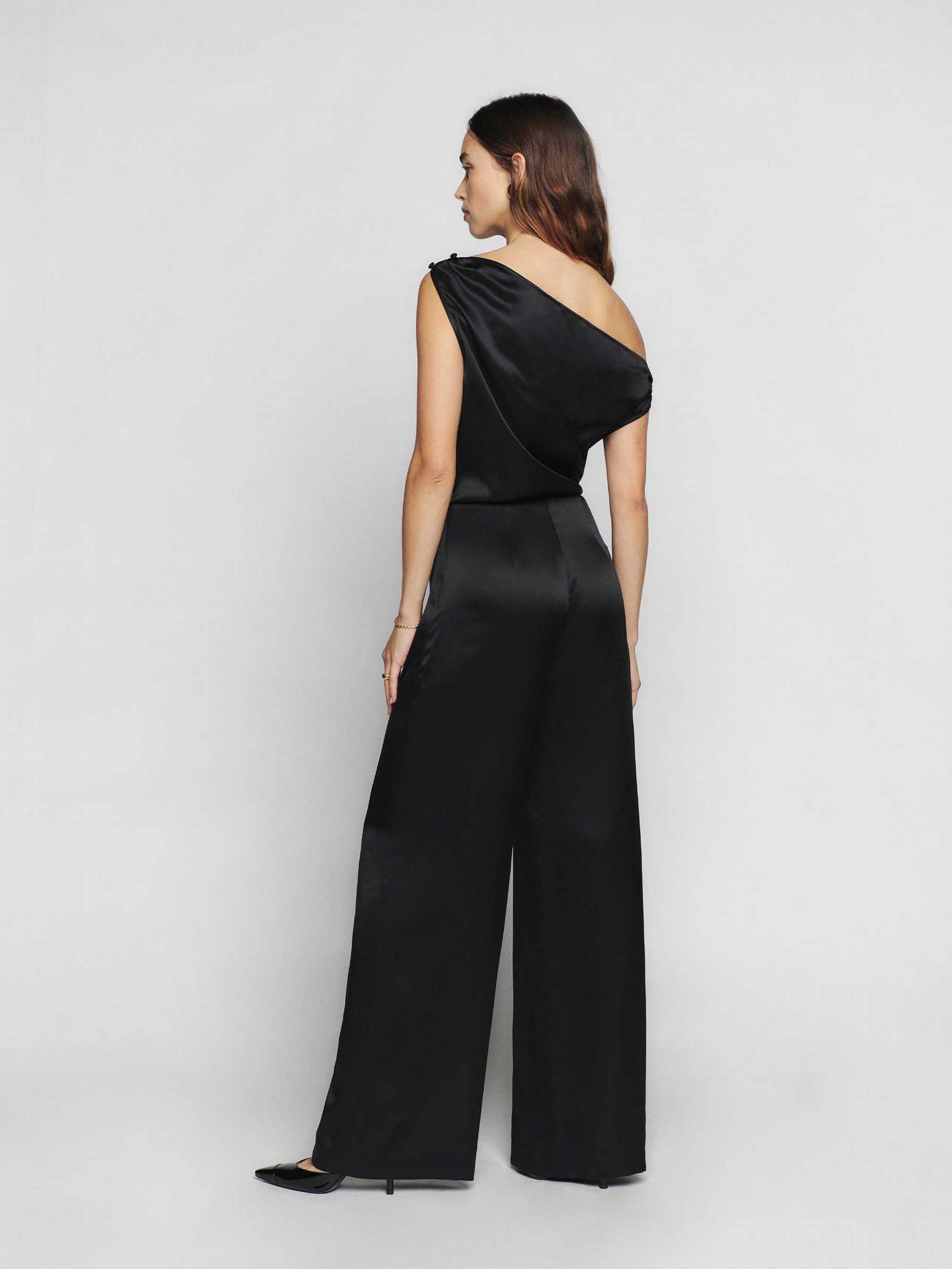 Women's Reformation Annika Silk Jumpsuit Black | USA-385672