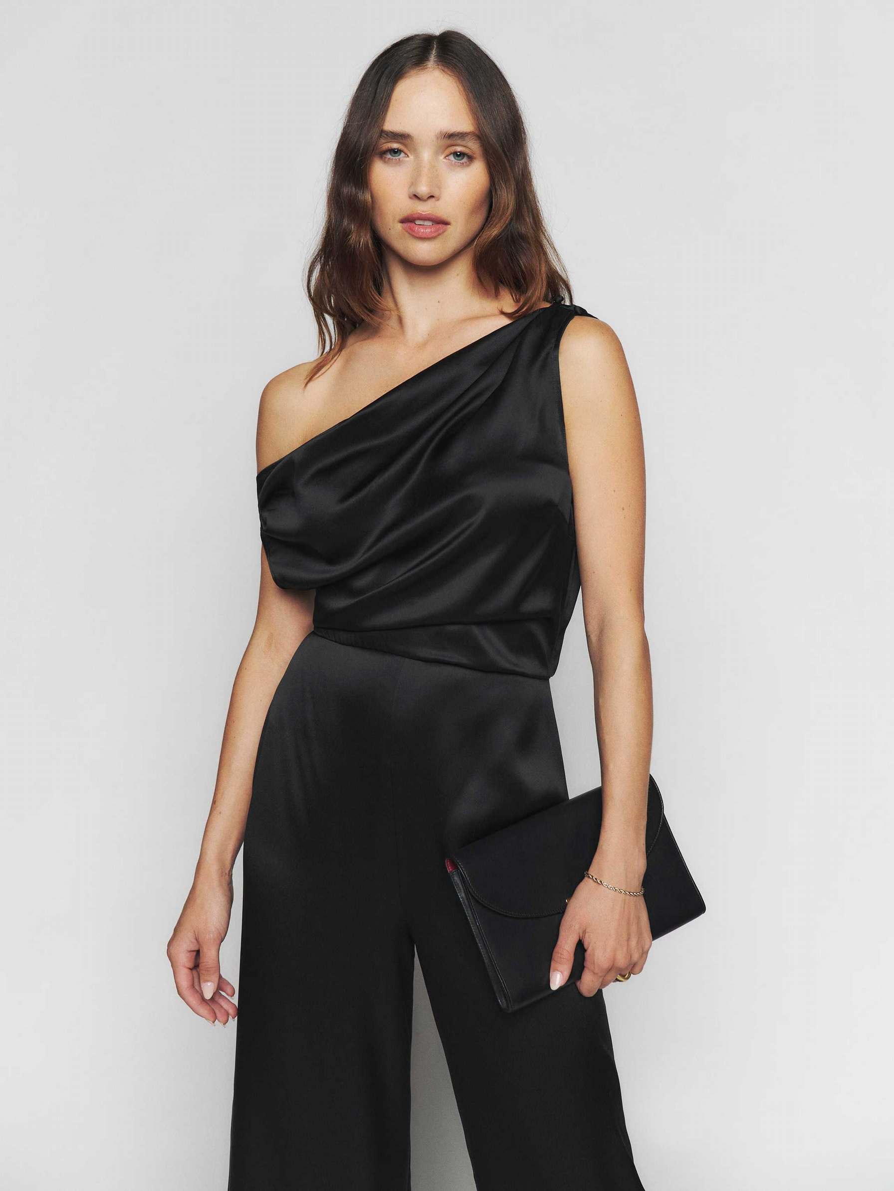 Women's Reformation Annika Silk Jumpsuit Black | USA-385672