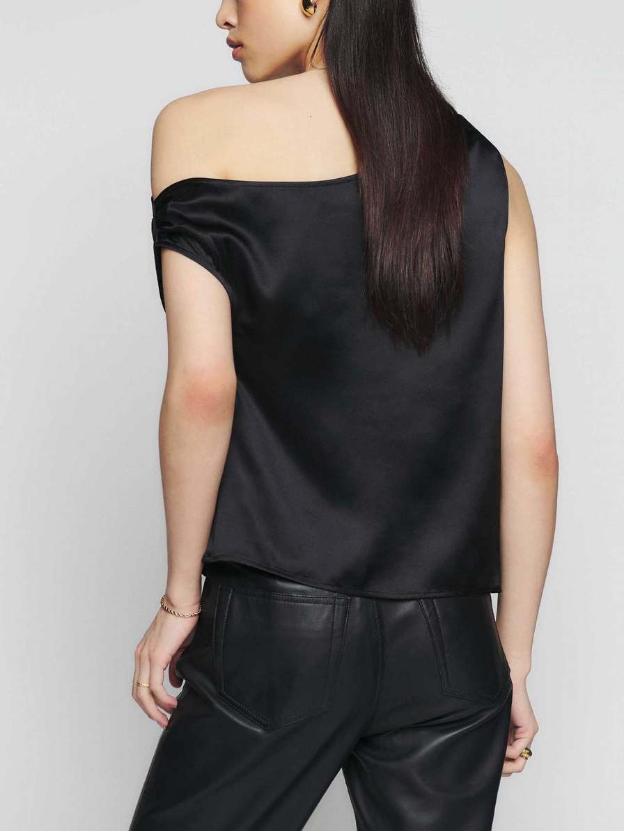 Women's Reformation Annika Silk Tops Black | USA-1063248