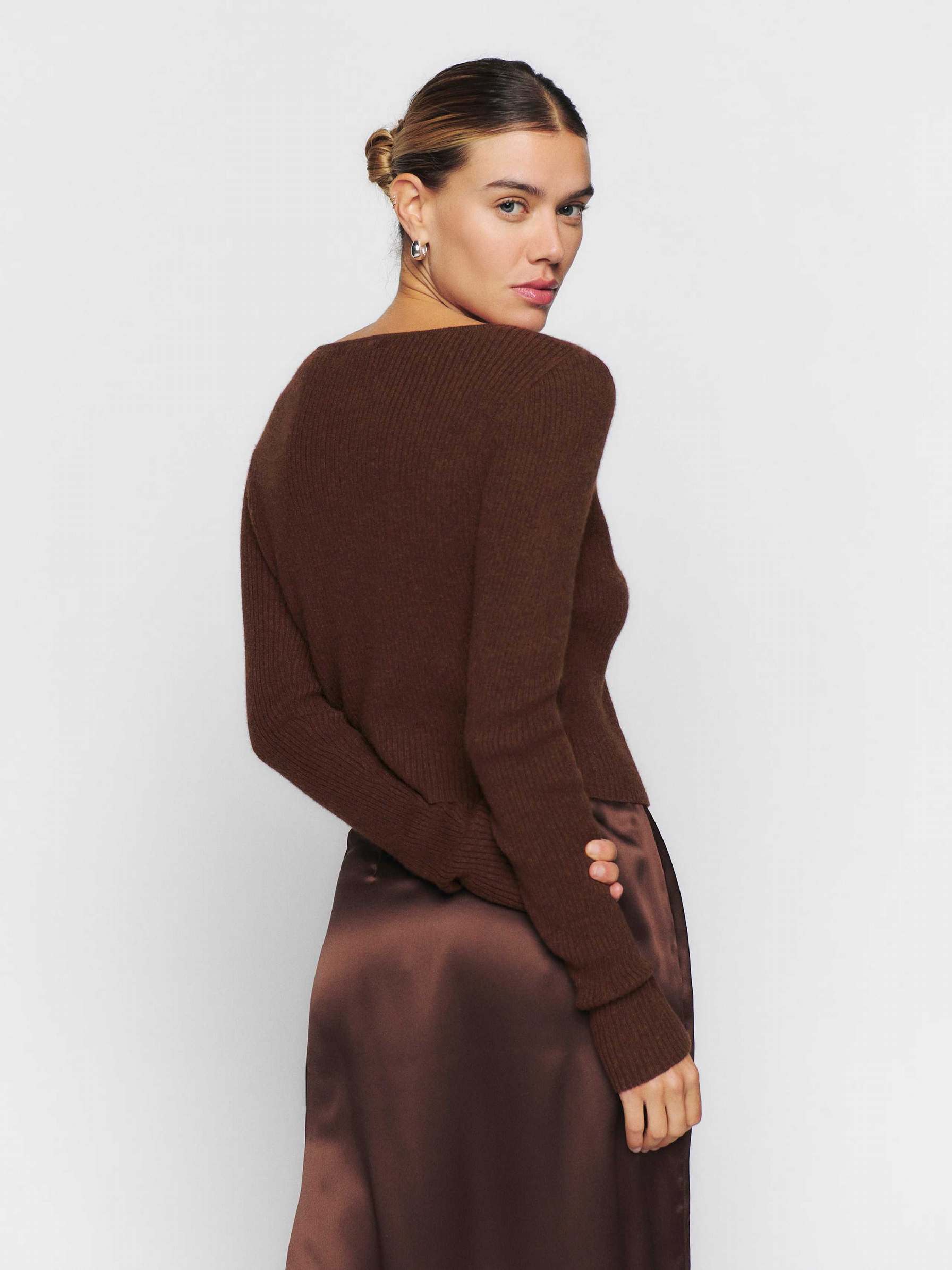 Women's Reformation Antoinette Cashmere Cardigan Coffee | USA-867403