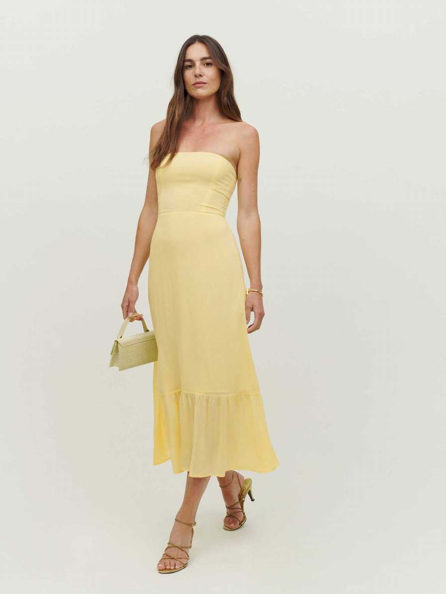 Women\'s Reformation Arta Dress Lemon | USA-568217