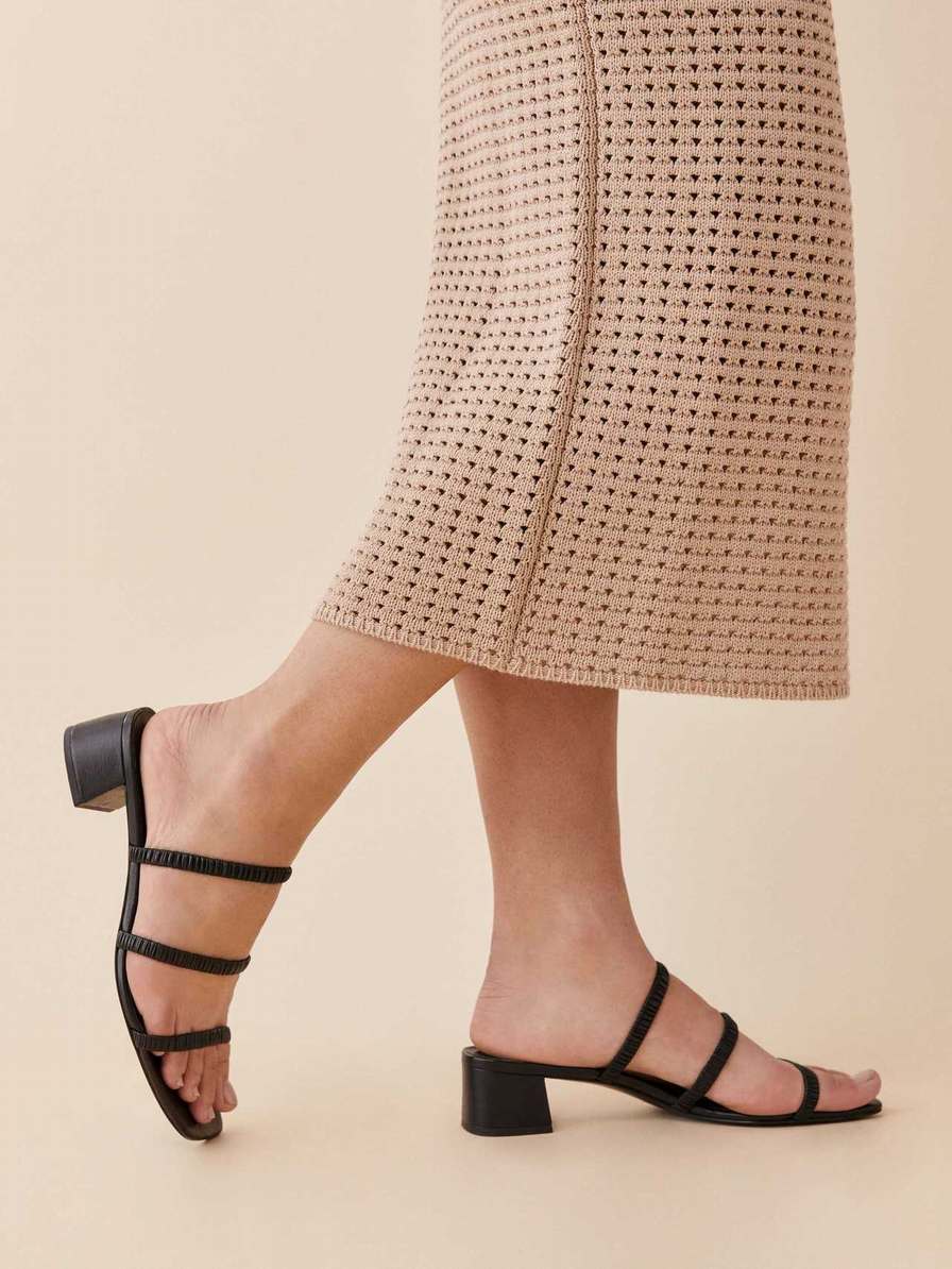 Women's Reformation Assunta Strappy Mules Black | USA-215364