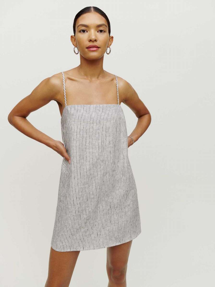 Women's Reformation Aubree Linen Dress Stripes | USA-234170