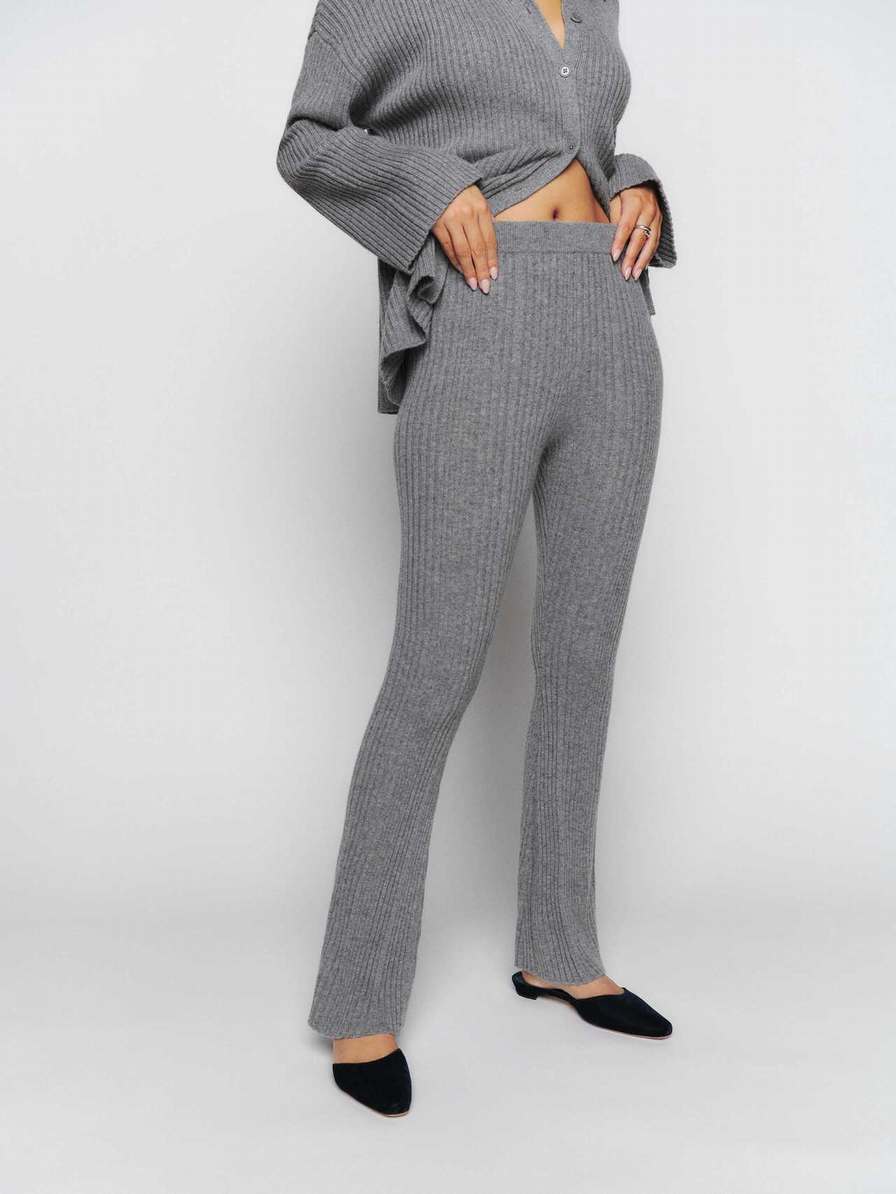 Women's Reformation Austino Cashmere Ribbed Pants Dark Grey | USA-641387