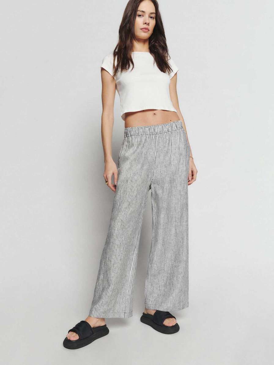 Women's Reformation Ava Linen Pants Stripes | USA-635401