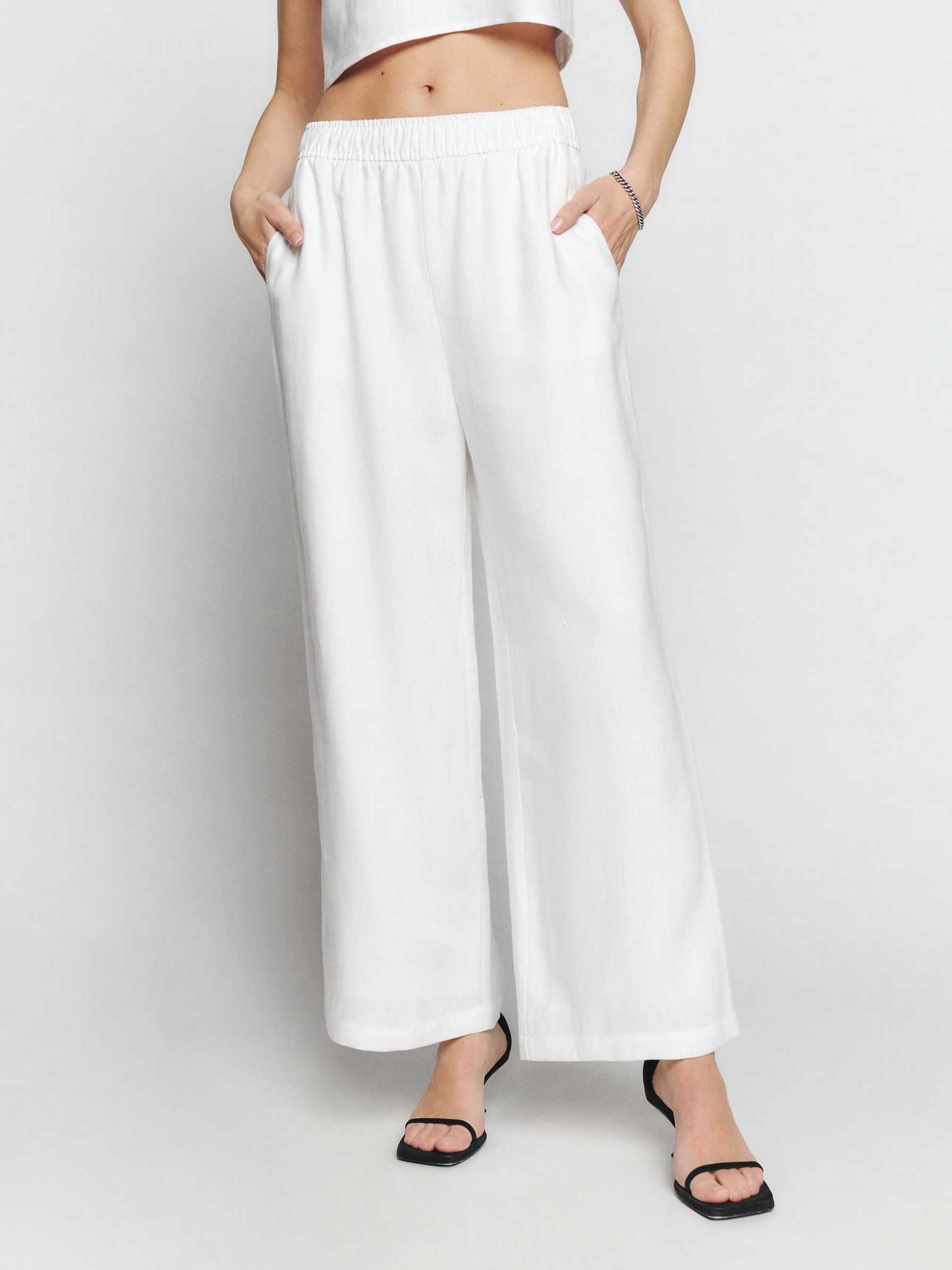 Women's Reformation Ava Linen Pants White | USA-753024