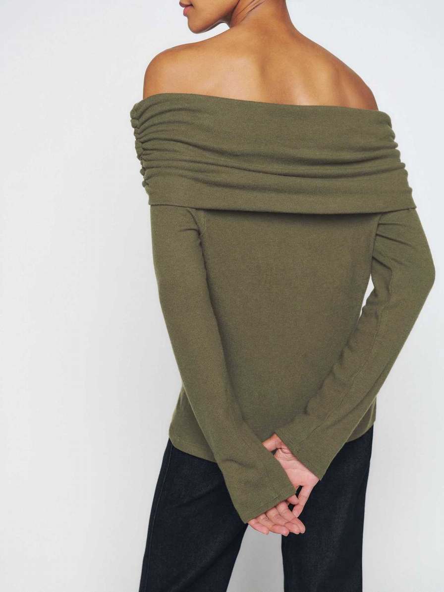 Women's Reformation Azura Knit Tops Dark Olive | USA-1267543