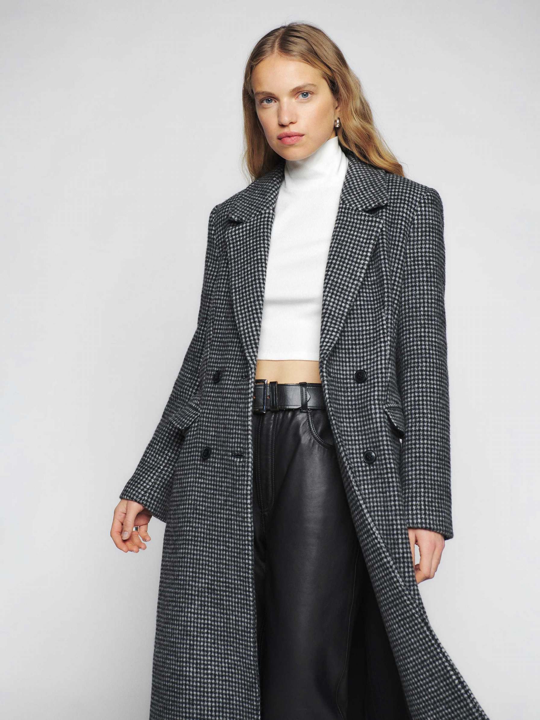 Women's Reformation Baker Coats Black / White | USA-7032816