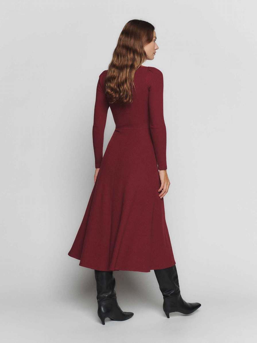 Women's Reformation Banks Knit Dress Burgundy | USA-472631