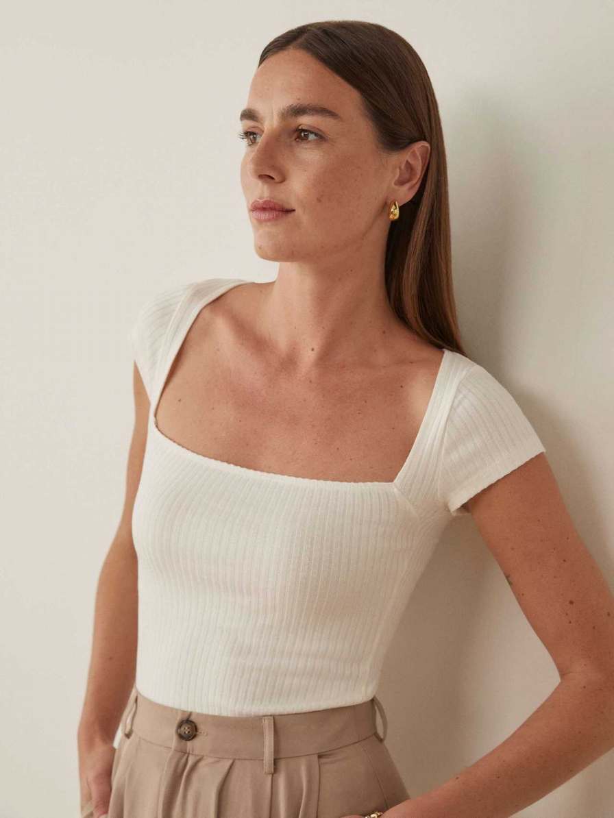 Women's Reformation Bardot Knit Tops White | USA-6258043