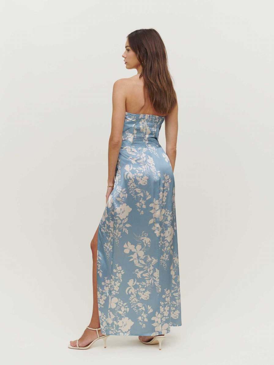 Women's Reformation Barrow Silk Dress Light Blue | USA-234586