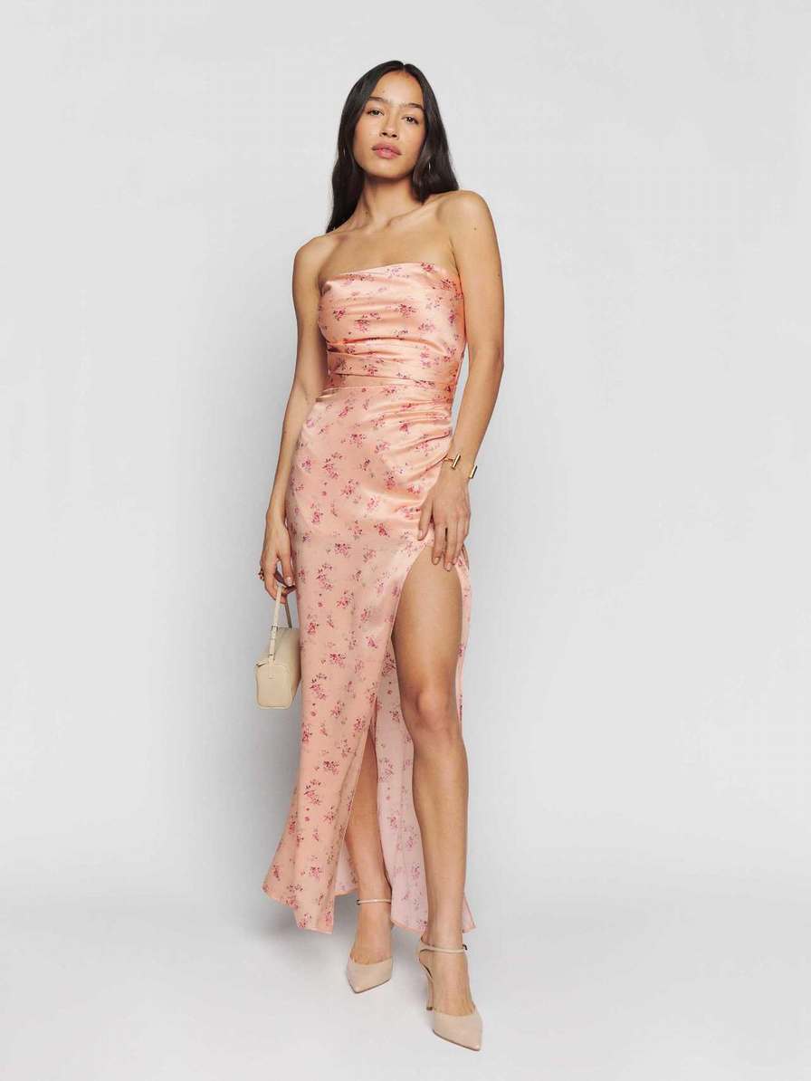 Women's Reformation Barrow Silk Dress Rose | USA-3586274