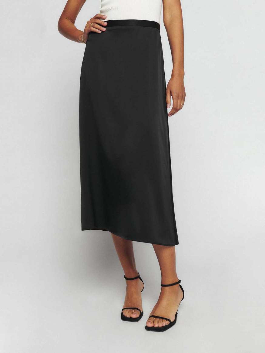 Women's Reformation Bea Satin Skirts Black | USA-625078