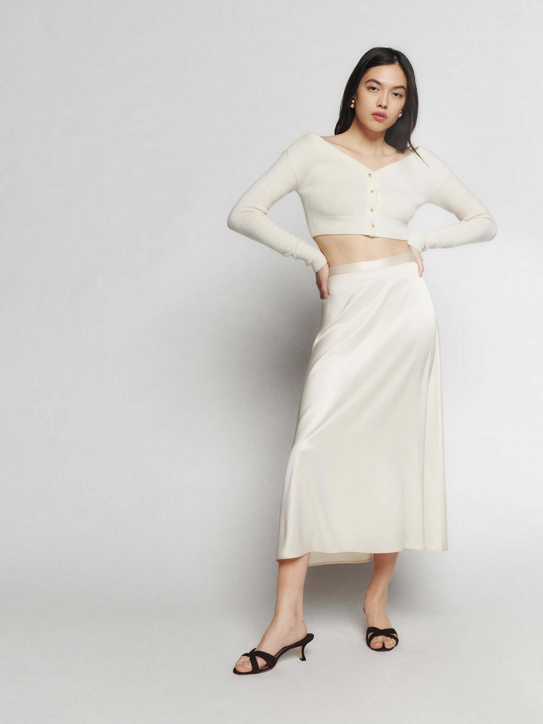 Women's Reformation Bea Satin Skirts White | USA-427603