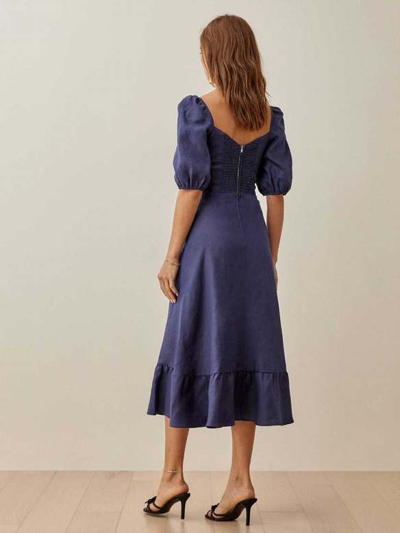 Women's Reformation Belgium Linen Dress Navy | USA-281654