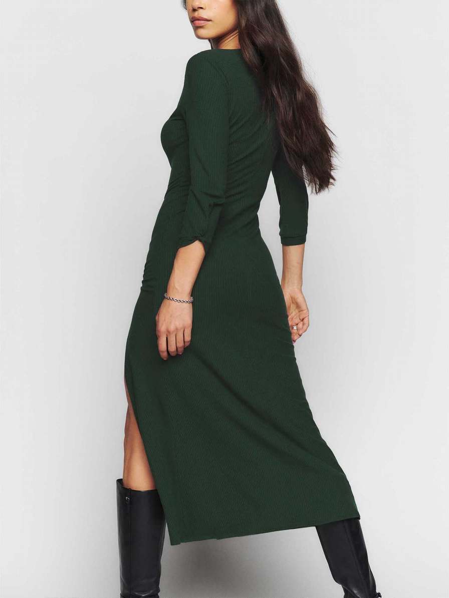 Women's Reformation Belmont Knit Dress Black Green | USA-382574