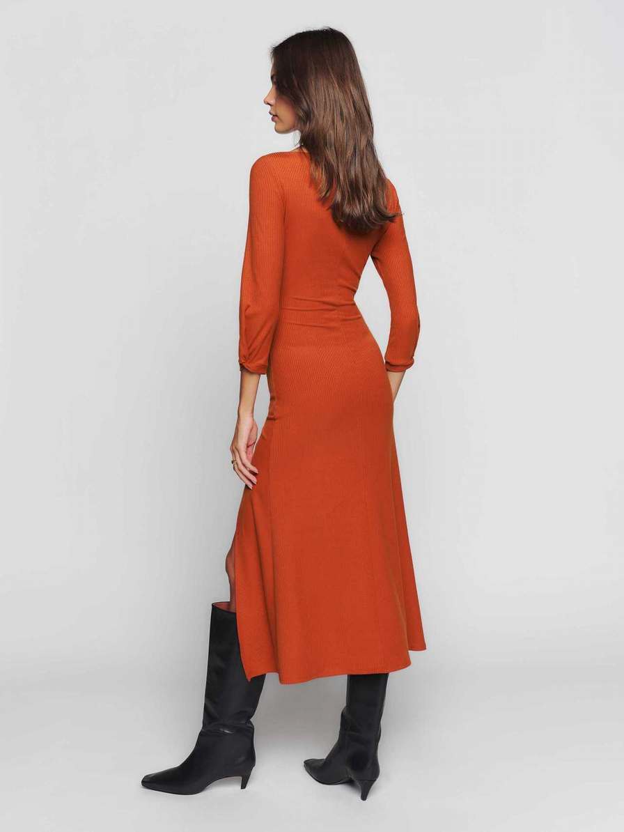 Women's Reformation Belmont Knit Dress Orange | USA-017854