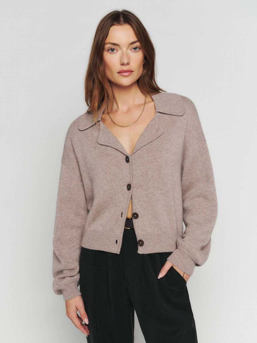 Women's Reformation Benny Cashmere Cardigan Beige | USA-4678135