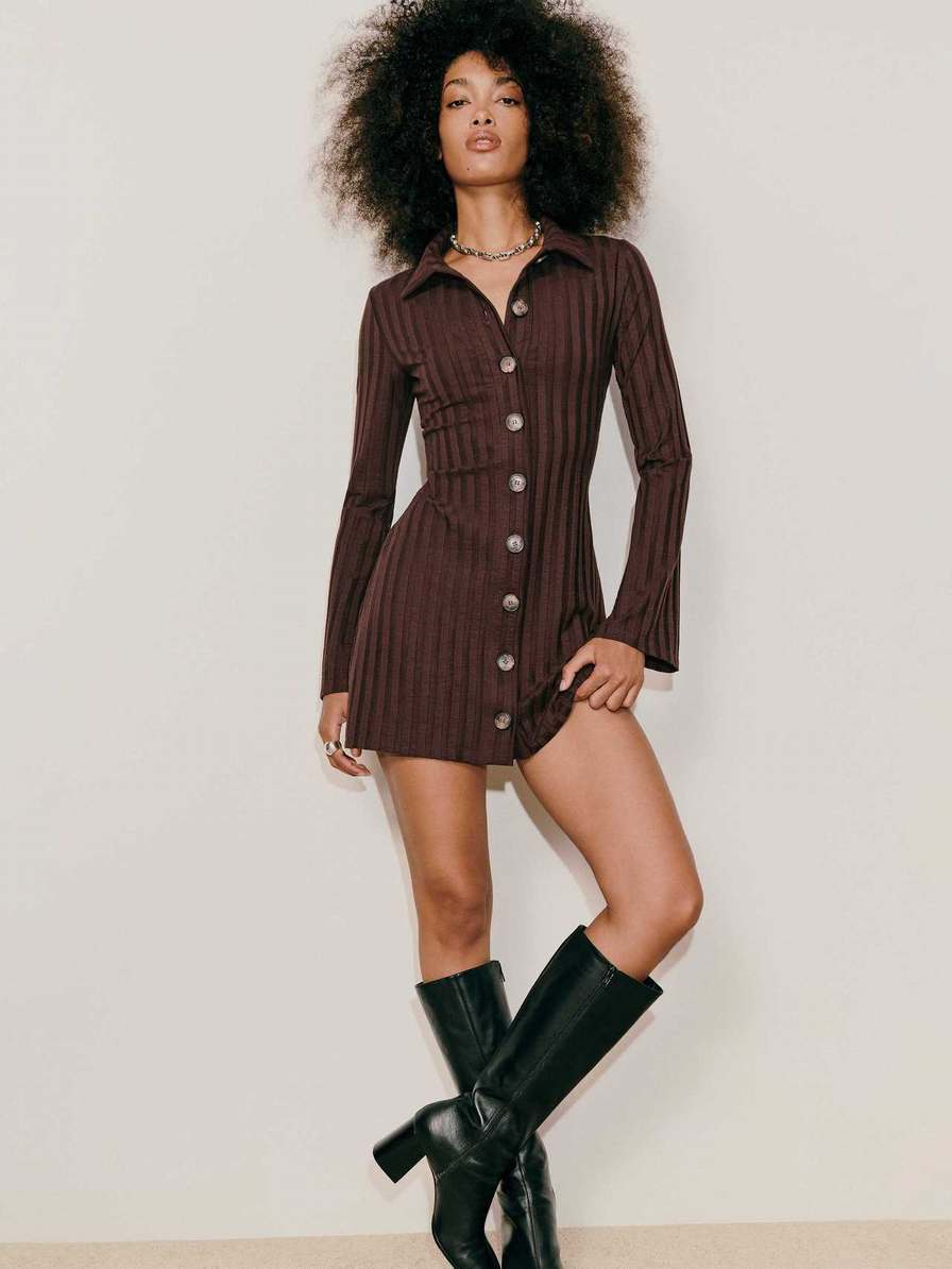 Women's Reformation Benton Knit Dress Coffee | USA-264807