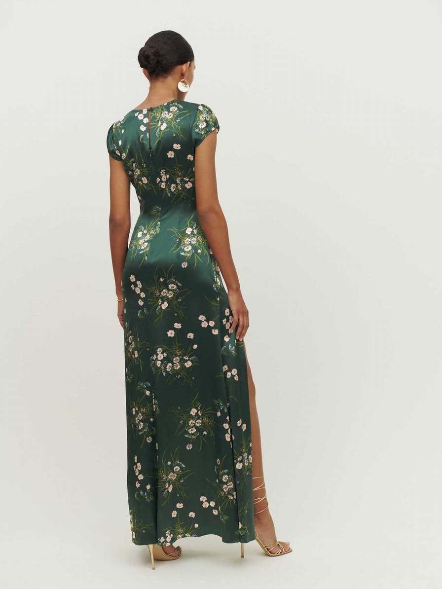 Women's Reformation Birch Silk Dress Dark Green | USA-730218