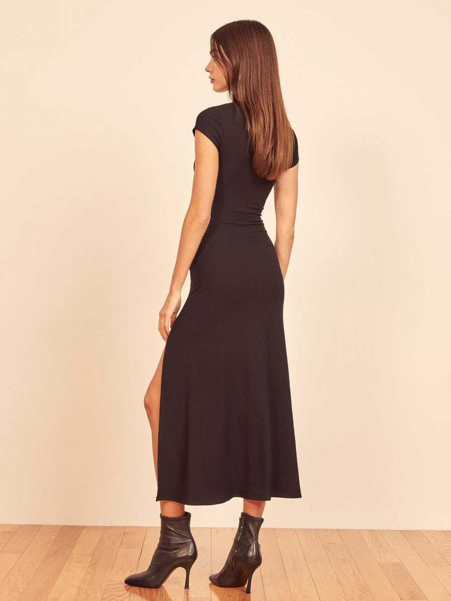 Women's Reformation Brecken Knit Dress Black | USA-174502