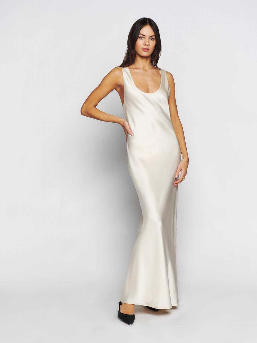 Women's Reformation Brendan Satin Dress White | USA-085134