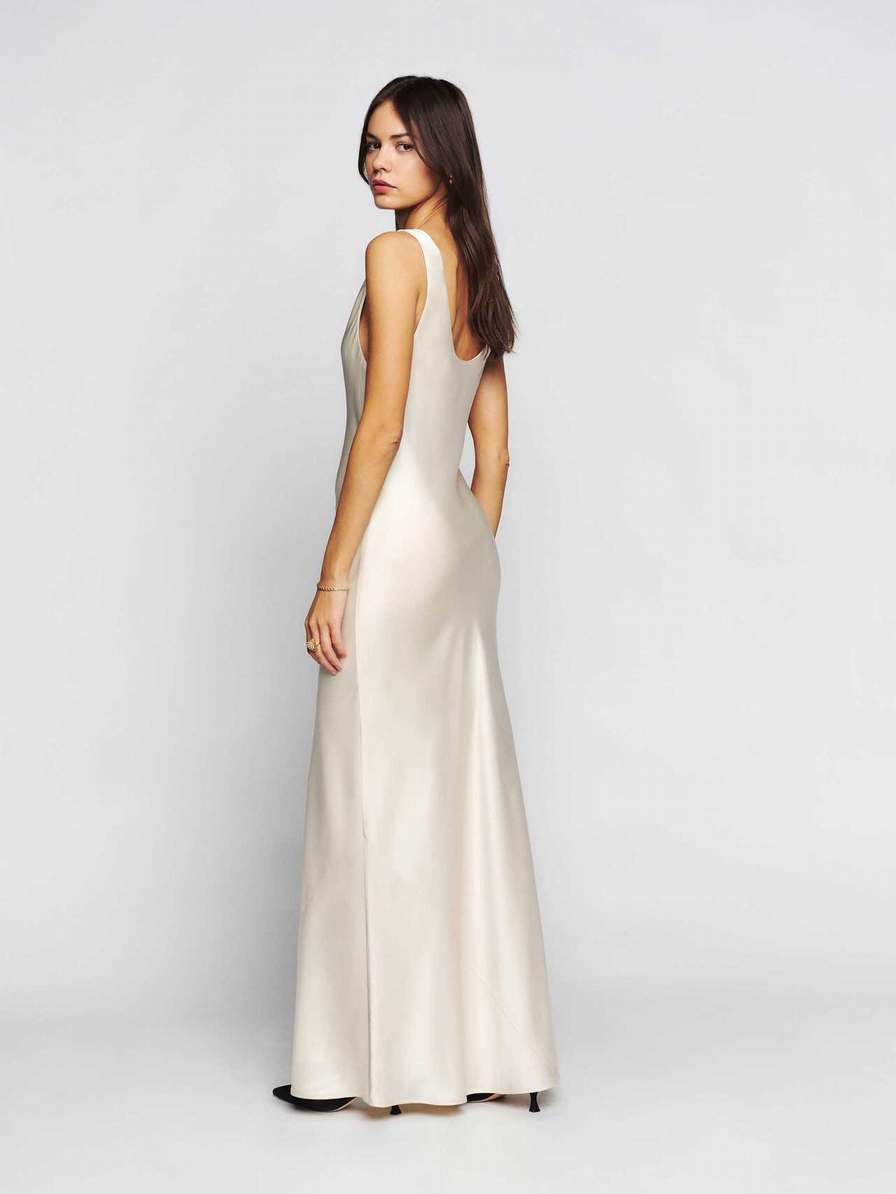 Women's Reformation Brendan Satin Dress White | USA-085134