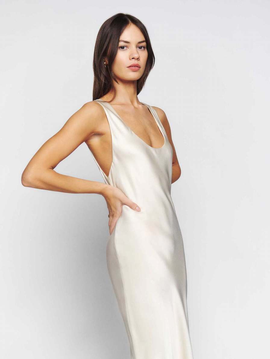 Women's Reformation Brendan Satin Dress White | USA-085134