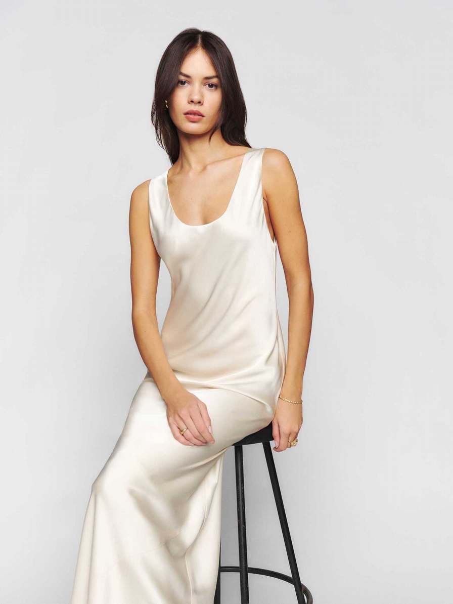 Women\'s Reformation Brendan Satin Dress White | USA-085134