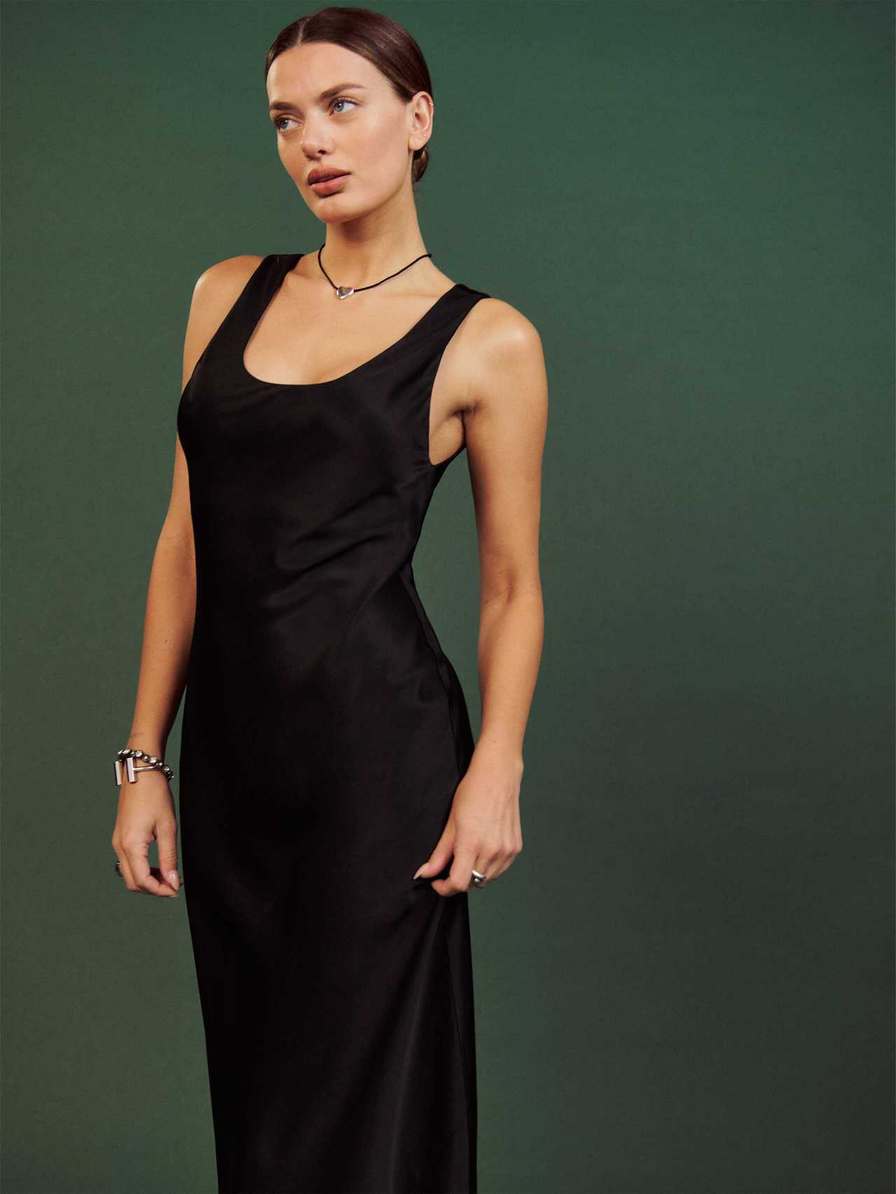 Women's Reformation Brendan Satin Dress Black | USA-8756203