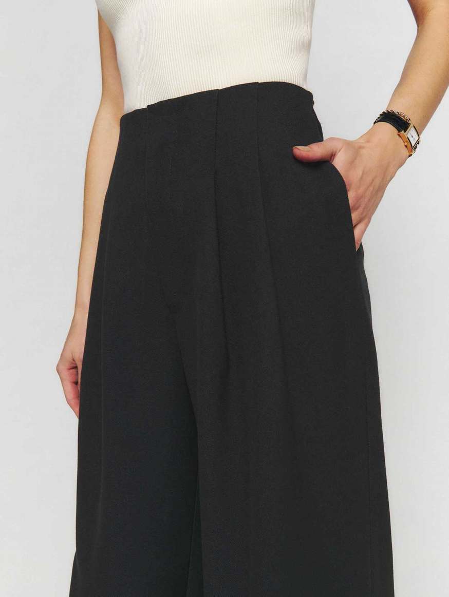 Women's Reformation Brooklyn Pants Black | USA-8635074