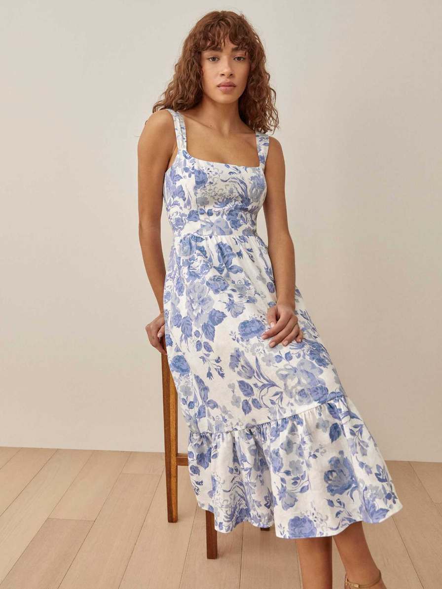 Women's Reformation Bucatini Linen Dress Flower | USA-456208