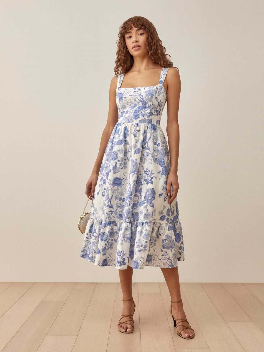 Women's Reformation Bucatini Linen Dress Flower | USA-456208