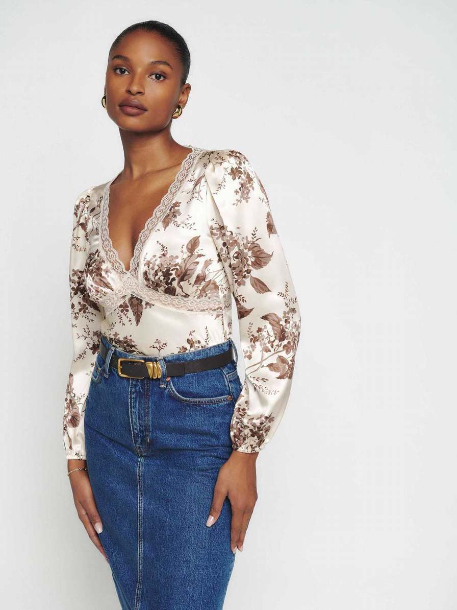 Women's Reformation Caitlin Silk Tops Flower | USA-381647