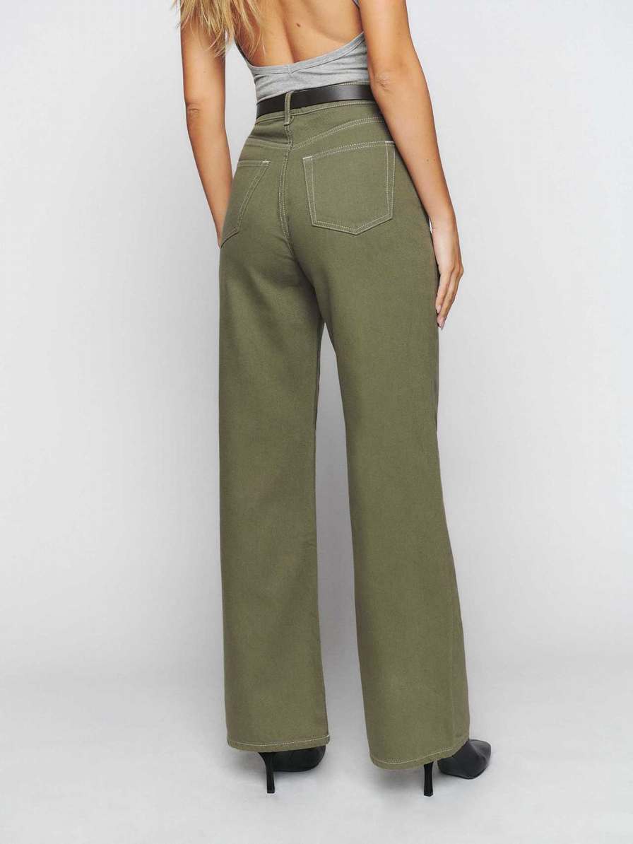 Women's Reformation Cary High Rise Slouchy Wide Leg Jeans Dark Green | USA-3514762